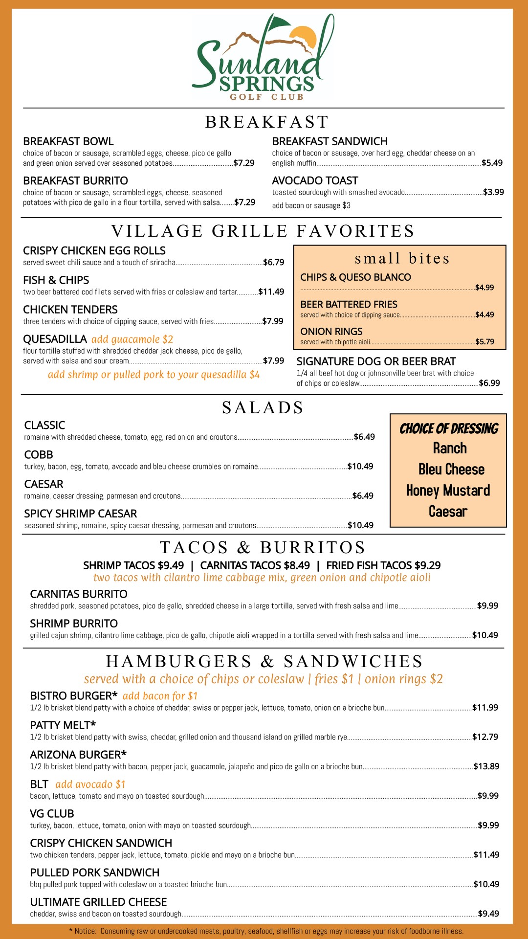Village Grille Menu Vertical Menu Web 6.2022